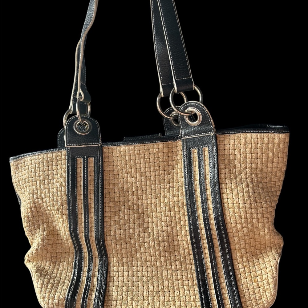 Maxx New York beige woven hobo handbag paisley interior